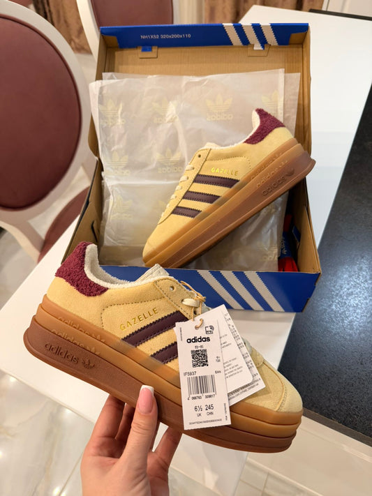 Adidas Gazelle Bold Almost Yellow Maroon